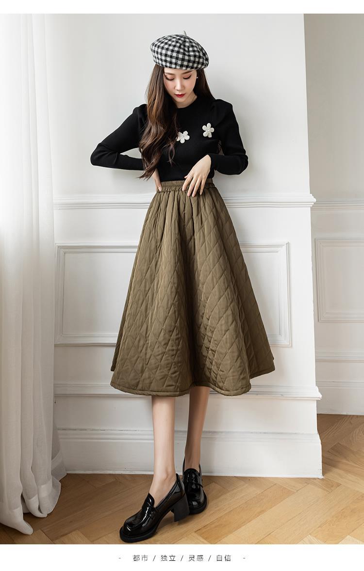 半身裙女百搭新款冬天加厚棉裙夹棉半身裙高腰保暖棉裙气质显瘦a字大