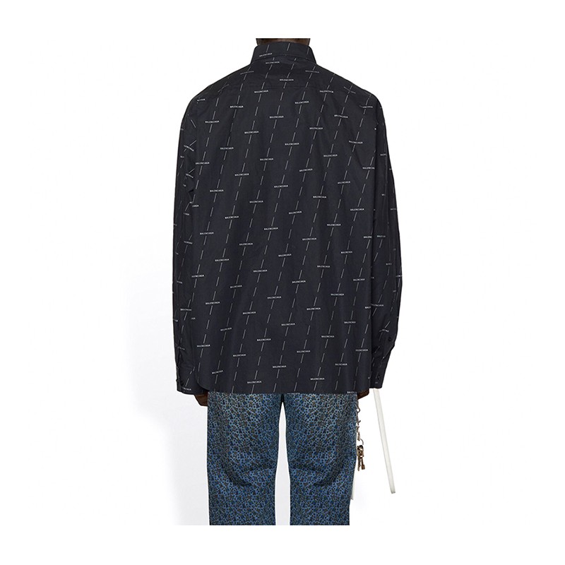 七夕情人节礼物balenciaga巴黎世家男装衬衫长袖印花宽松版纽扣衣领