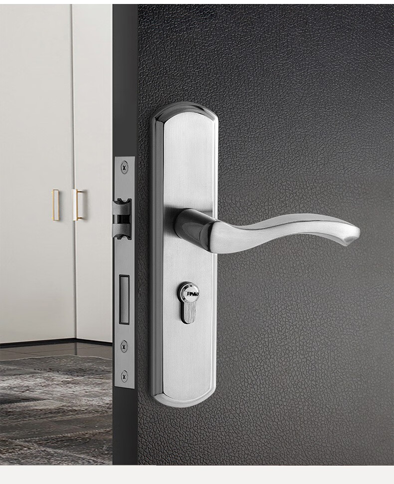 免改孔不锈钢木门机械锁房间门执手门把锁卧室静音门锁可调款弧形45