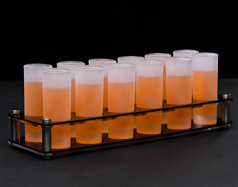 磨砂shot杯 酒吧ktv高款子弹杯长型鸡尾酒杯套装带杯架70ml磨砂洋酒杯