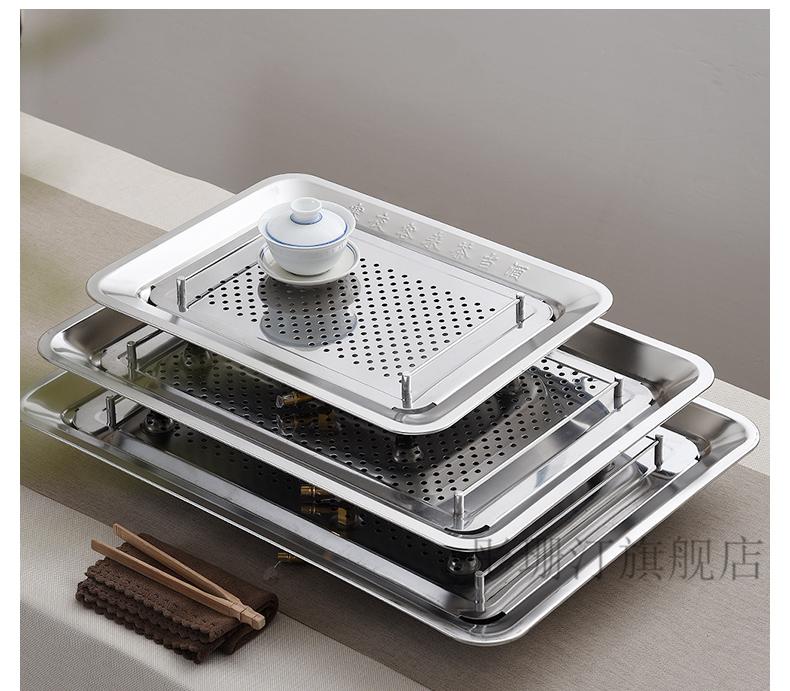 德国304加厚不锈钢茶盘家用茶盘加厚不锈钢功夫茶具托盘沥水盘简约茶