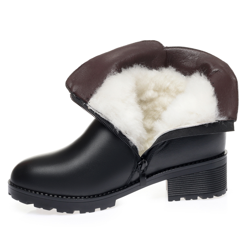 女士棉皮鞋加厚羊毛里加大码女鞋秋冬款妈妈鞋棉鞋加绒厚底粗跟短靴中