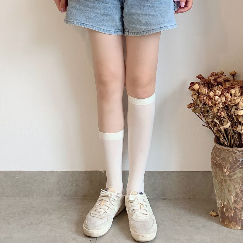青衣麻相黑白色仿天鹅绒jk制服百搭中筒袜薄款小腿袜日系学生女袜白色