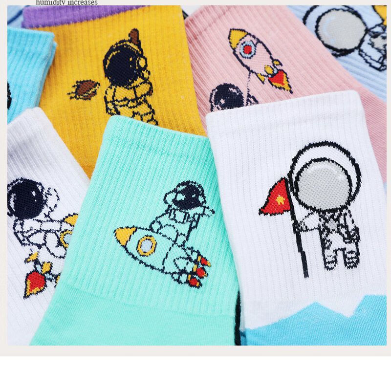中袜太空人新款袜子日系ins百搭潮流星球宇航员长筒韩版学生中筒潮袜