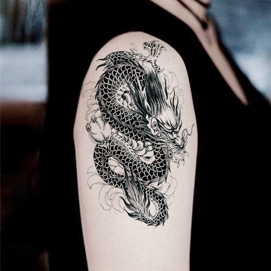 纹身贴花臂苍龙青龙防水纹身贴花臂男女仿真刺青贴龙半臂腿部胸前纹身