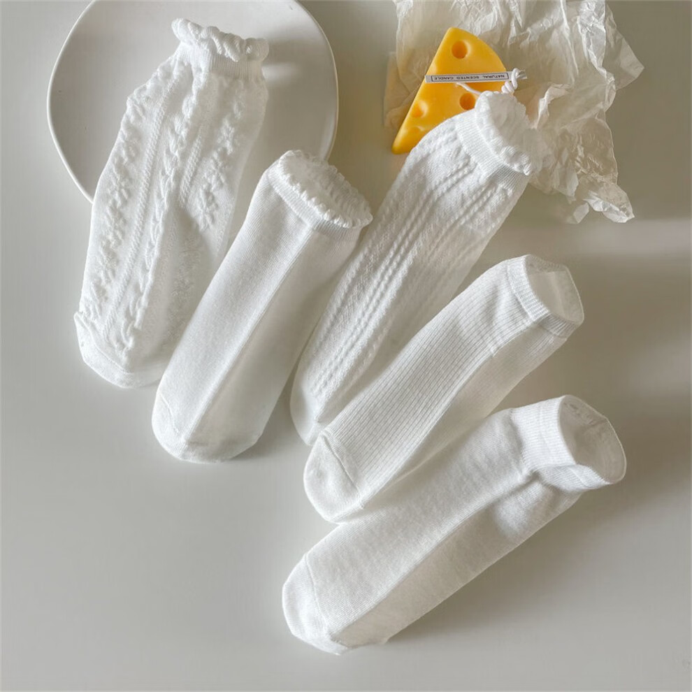 原雪绘短袜子女短袜夏季薄款浅口纯白色花边中筒袜透气隐形船袜日系