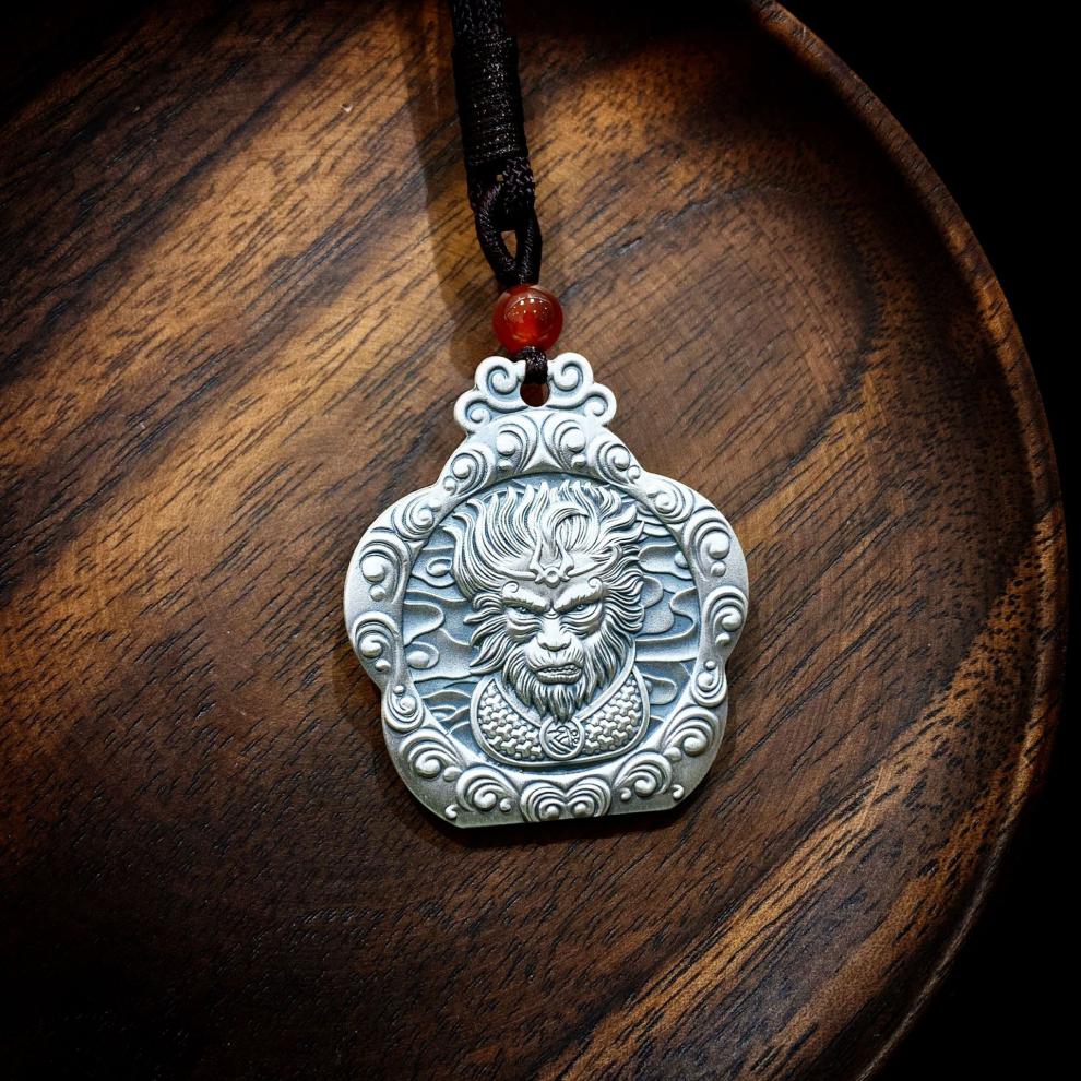 老凤凰s999足银齐天大圣孙悟空平安符吊坠男女款美猴王项链实心挂件