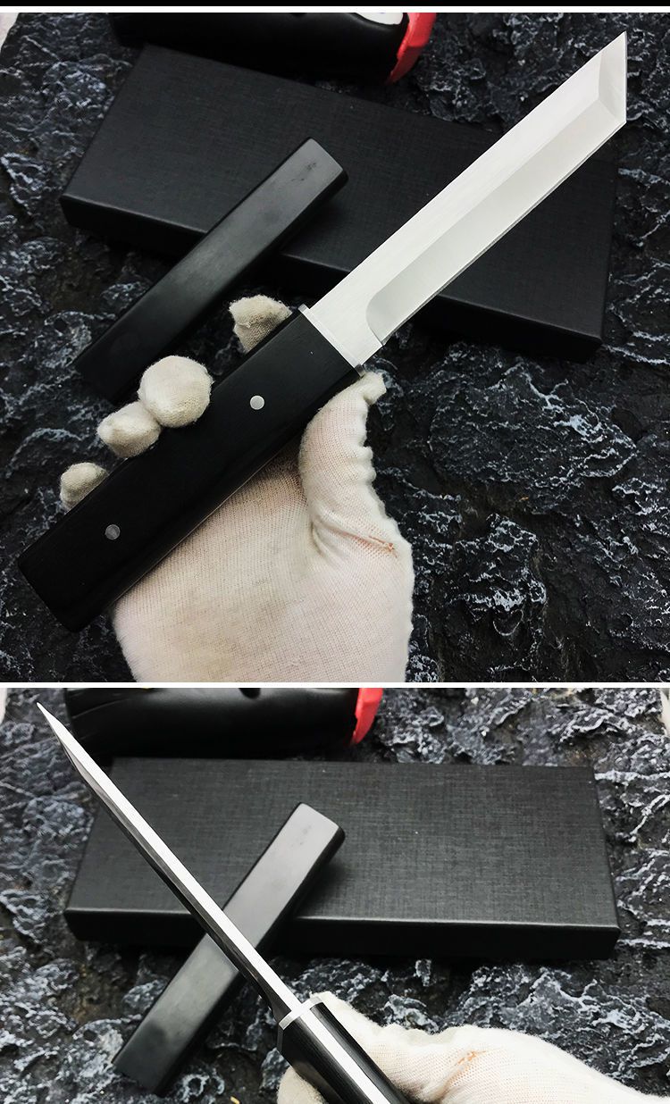 日式菊田水果刀d2钢高硬度户外武士短刀一体钢水果刀野外求生小刀佩木