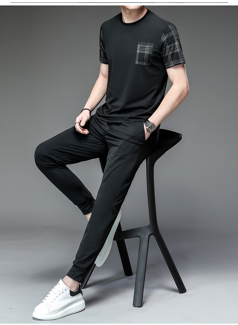 夏天男士休闲套装男夏季运动套装男衣服运动服套装男装短袖套装clcey