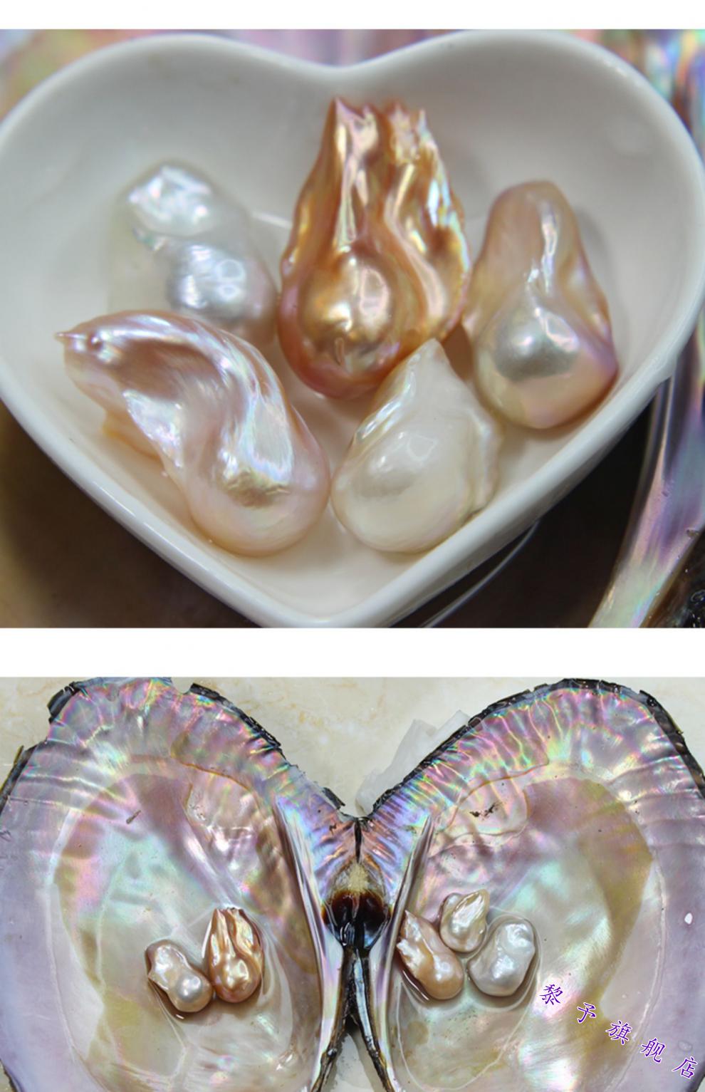 黎予淡水珍珠河蚌开蚌取异形巴洛克珍珠自己diy鲜活发货炫彩超巴五个