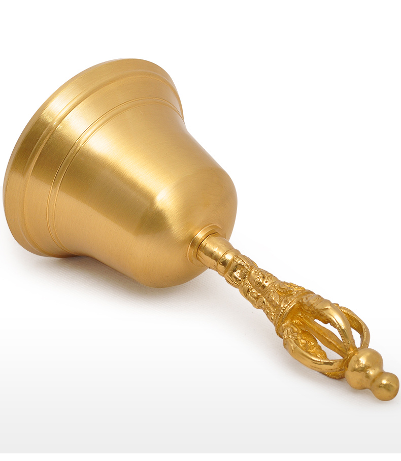 摇铃纯铜风水铜铃铛铜钟铜法器寺庙佛堂佛教用品金色四方头手摇铃信dx