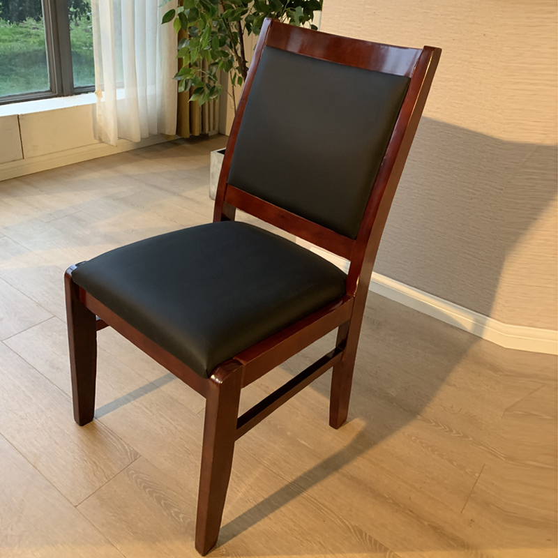 实木皮艺会议椅办公椅子麻将棋牌椅培训椅餐椅四脚带扶手油漆木椅普通