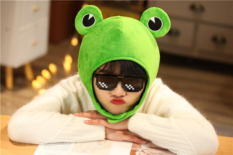 园洁少女心ins卡通绿色青蛙大眼睛头套可爱网红同款搞怪帽子拍摄道具