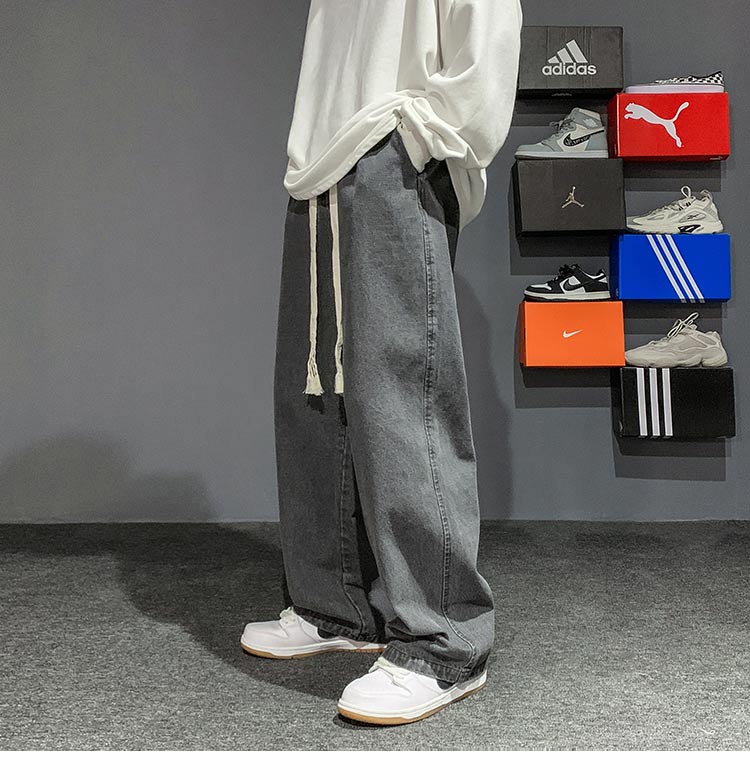 陌小伊男士复古牛仔裤ins港风直筒高街拖地裤宽松秋季潮牌阔腿老爹
