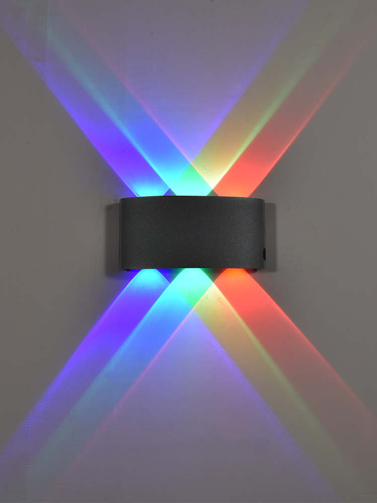 彩色led壁灯七彩灯背景墙装饰灯ktv酒吧过道射灯走廊灯暖光4瓦黑色灯