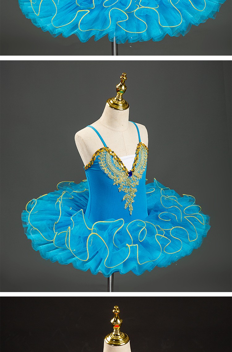 舒弗星夏芭蕾舞裙演出服小天鹅tutu裙吊带蓬蓬裙表演服舞蹈服 天蓝色