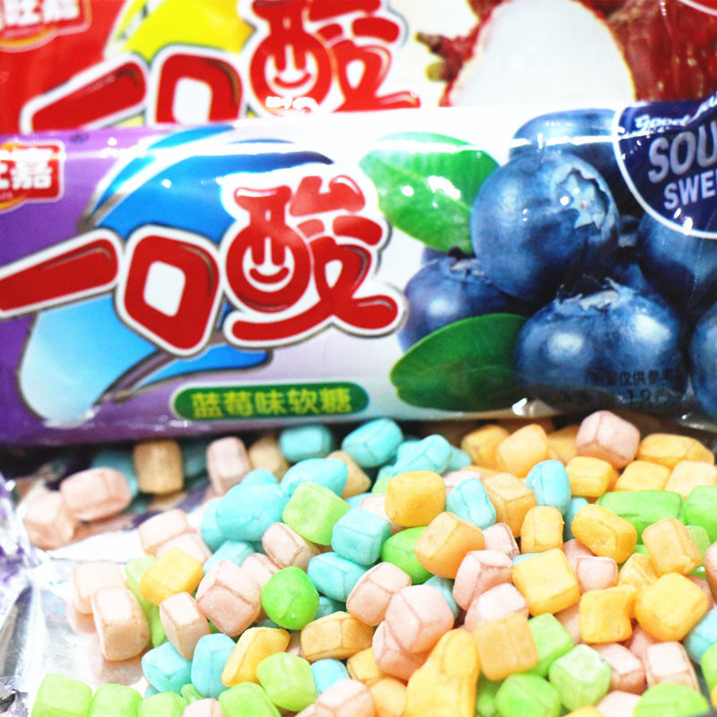 一口酸软糖水果味18g*5-60包酸糖苹果蓝莓味怀旧零食橡皮qq糖 苹果