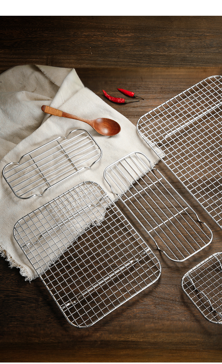 不锈钢烧烤网铁丝网格网片长方形烤网用具小格沥油网架工具圆形炉16份