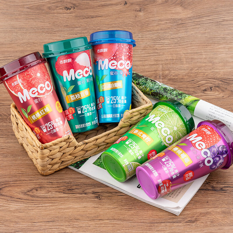 香飘飘meco蜜谷果汁茶400mlx3/8杯装红柚樱桃青柠美味即饮茶饮料 荔枝