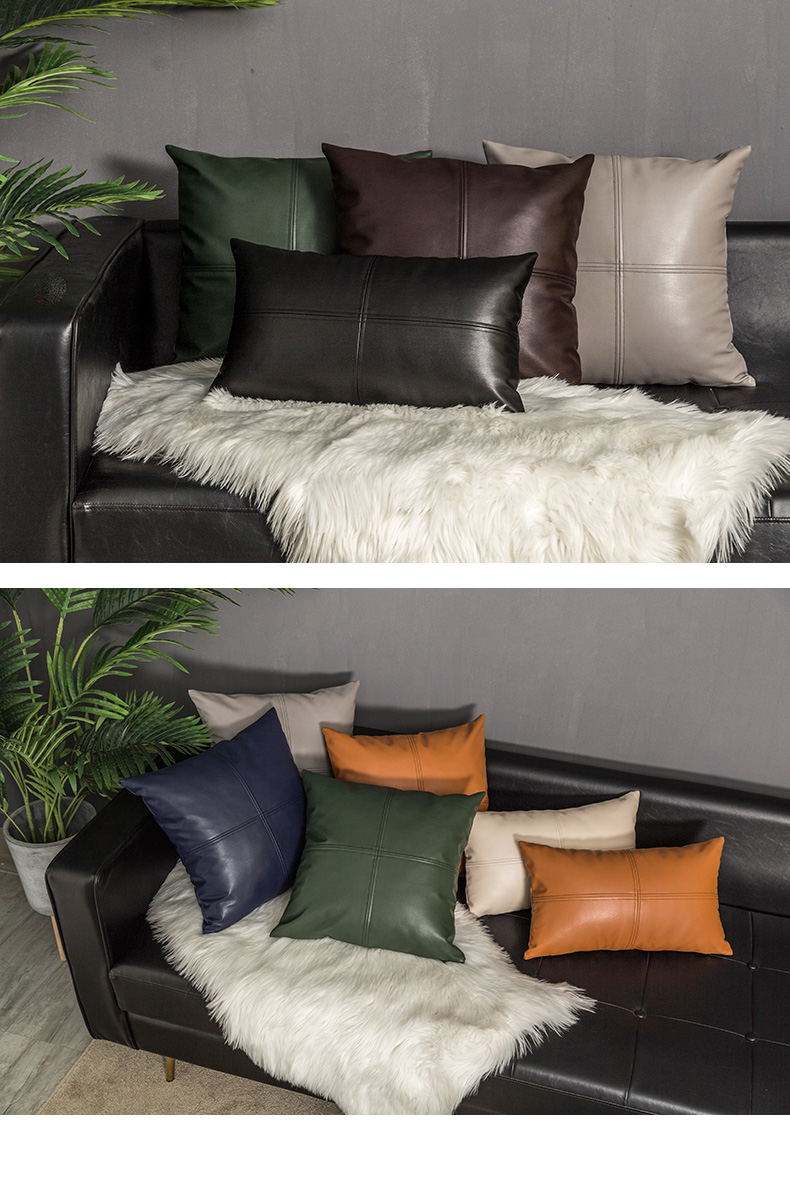 轻奢皮质抱枕拼皮沙发抱枕靠垫仿皮抱枕沙发皮靠垫皮靠枕客厅抱枕皮