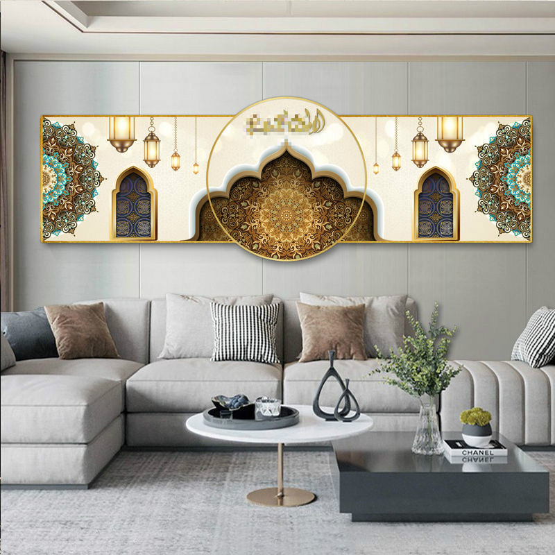 同款回族酒店餐厅大幅挂画一整幅回文回民饭店中堂画民族风特色艺术画