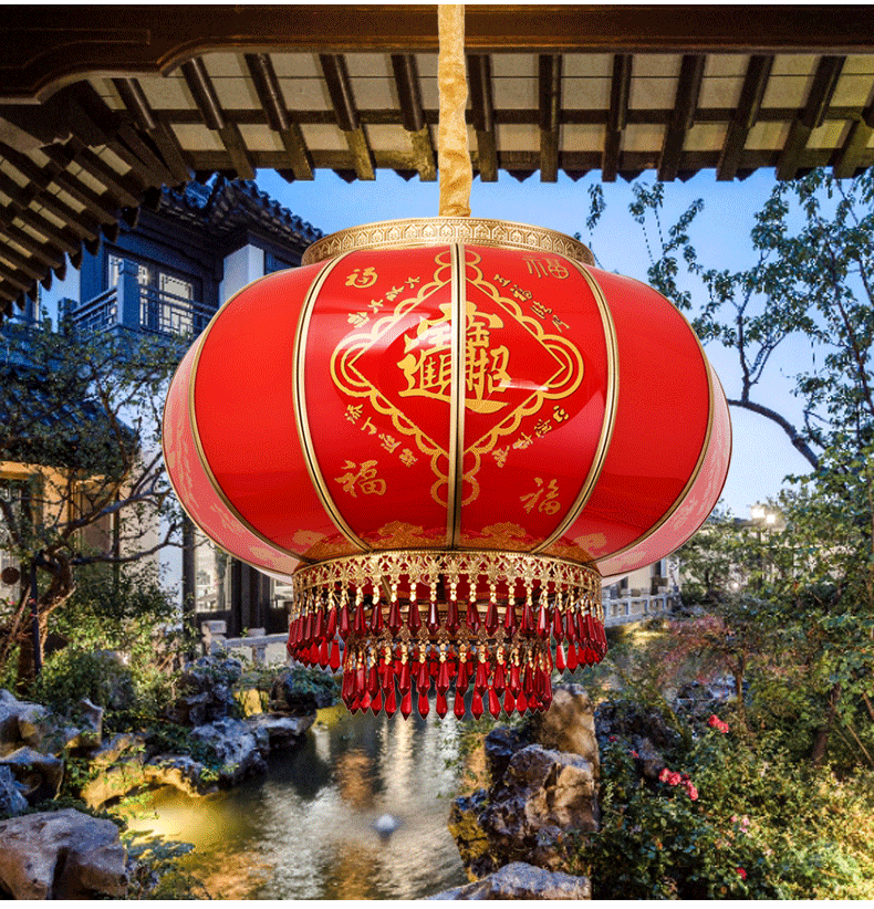新款大红全铜灯笼户外阳台一对吊灯过新年乔迁别墅结婚旋转大门口挂件
