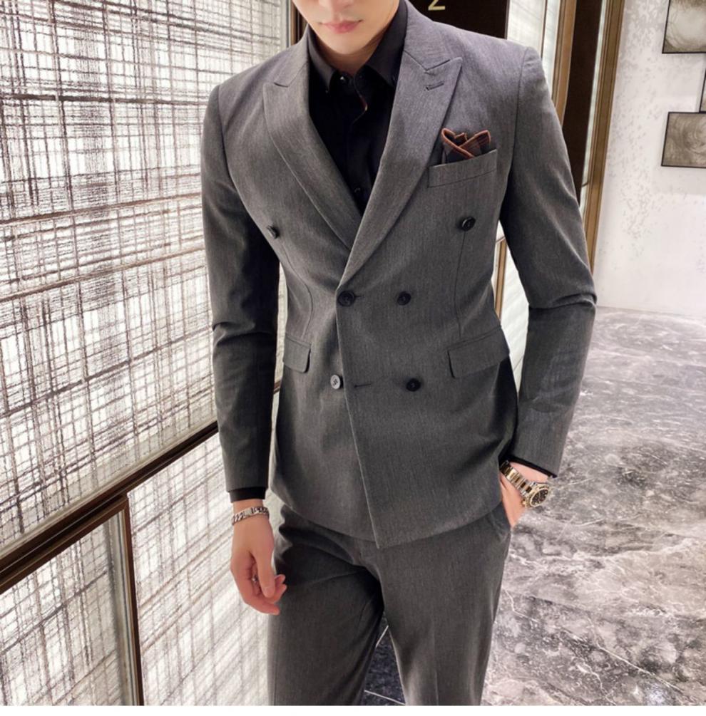 男装秋冬季双排扣西服套装男韩版修身休闲潮流英伦风新郎结婚婚礼套装
