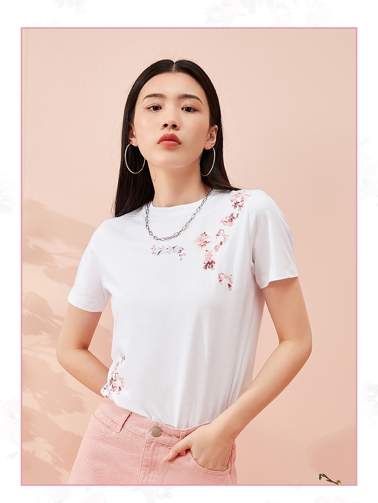 中国李宁t恤女樱花短袖春夏季新款圆领宽松休闲运动短t标准白xxl180
