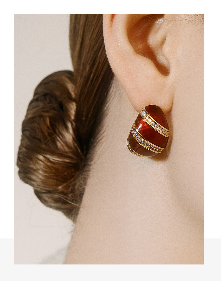 【shes首饰品耳环】shes茜子耳饰 凡尔赛之梦 弧形立方氧化锆耳环女