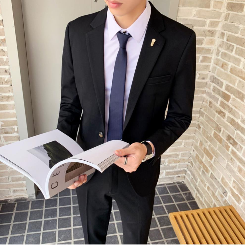 罗蒙romon轻奢品牌2021秋新款帅气西装男套装青年韩版潮流学生休闲