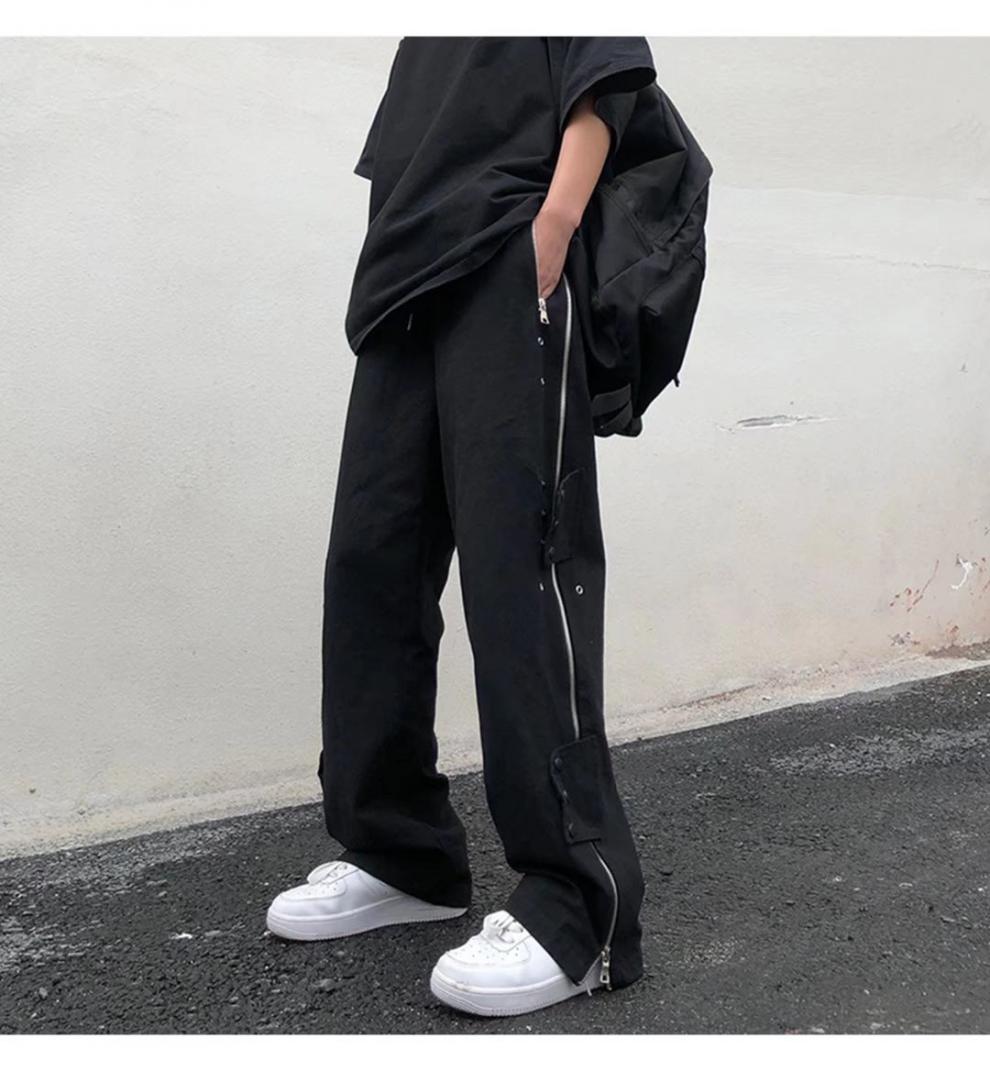 直筒裤子男2022春秋季新款工装裤男士潮流痞帅机能港风黑色日系束脚裤