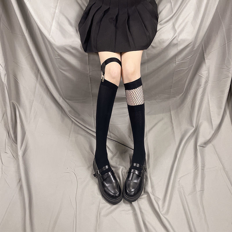 黑色小腿袜ins腿环袜jk制服袜子女学生韩版日系朋克风酷中筒暗黑短筒