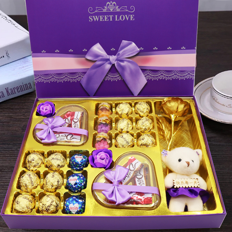 圣诞节礼物巧克力礼盒糖果棒棒糖零食节节礼品双层手提粉色圣诞节礼盒