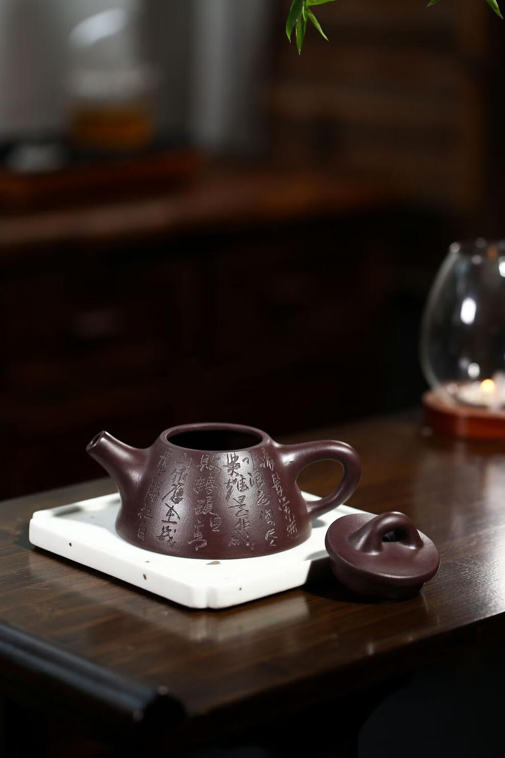 壶乐茗轩宜兴紫砂壶 手工刻绘霸王石瓢壶原矿老紫泥泡茶壶代 老紫泥