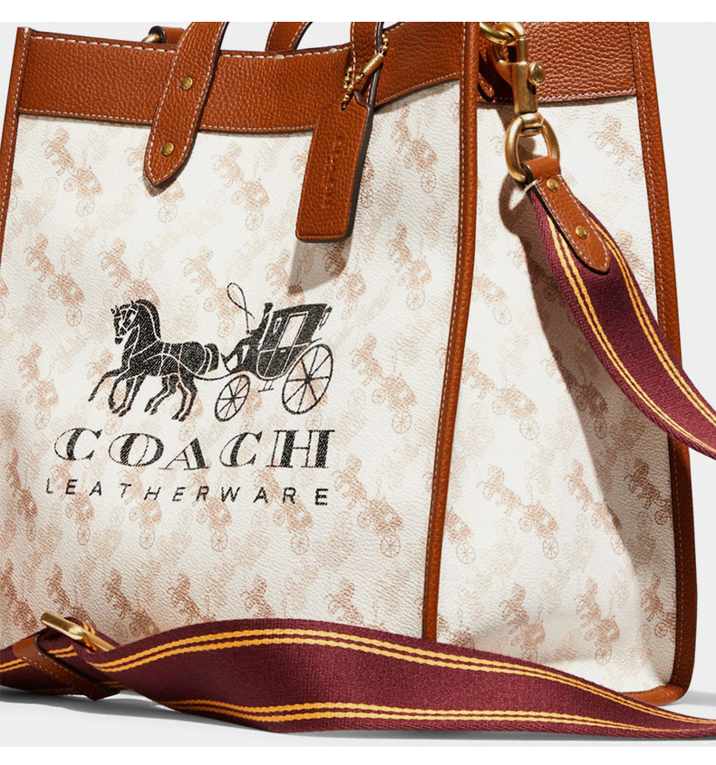 情人节礼物coach蔻驰马车图案印花和马车徽章field托特包b4粉笔白色