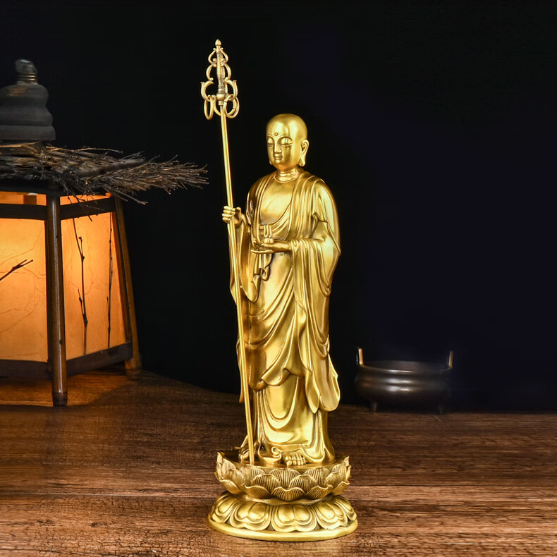 vakada地藏王佛像九华山地藏王菩萨铜像法杖地藏王雕像客厅摆件 3