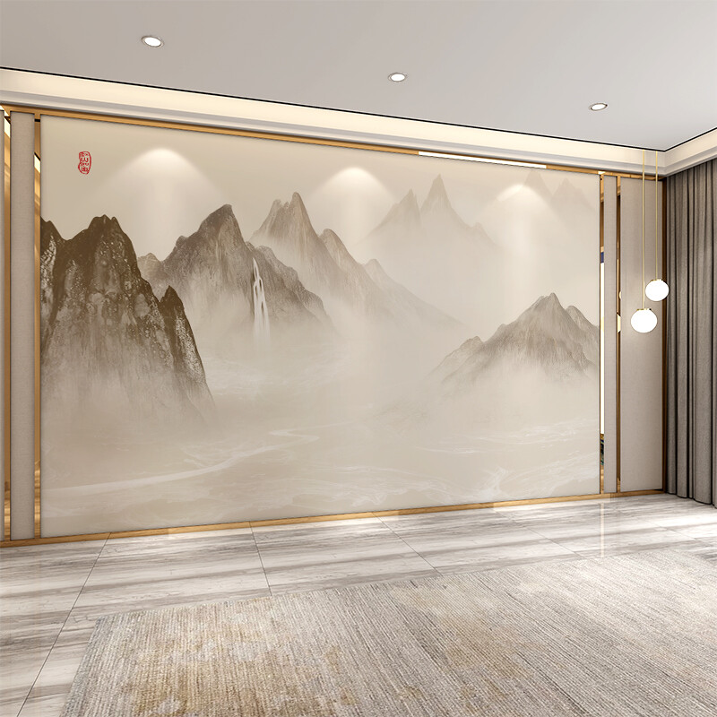 2022年新款壁纸轻奢中式山水壁画电视背景墙壁布客厅沙发墙布墙纸的
