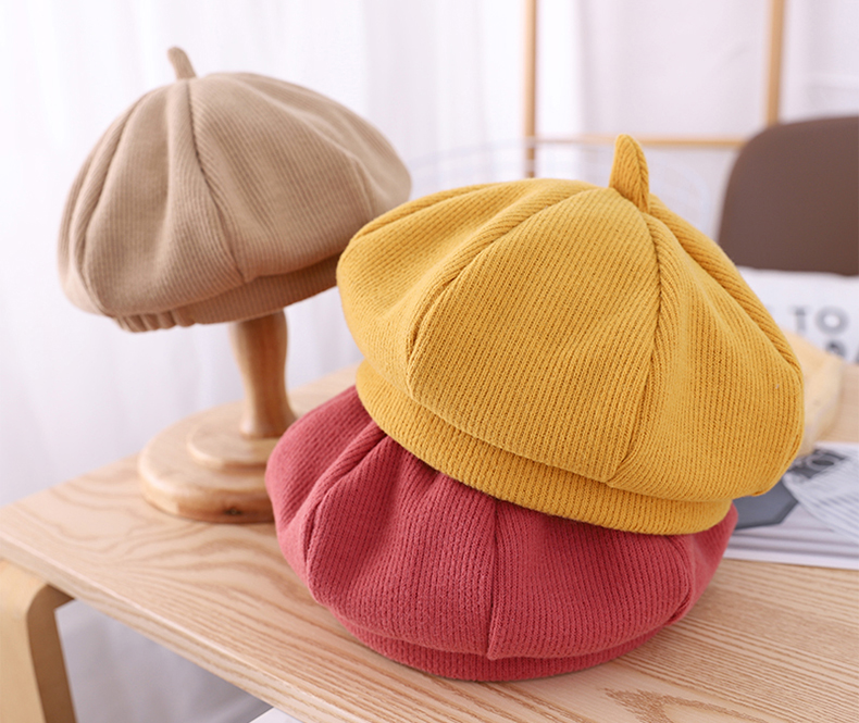 小学生冬天女帽子女孩冬天戴的帽子秋季儿童八角帽女童毛线帽画家帽