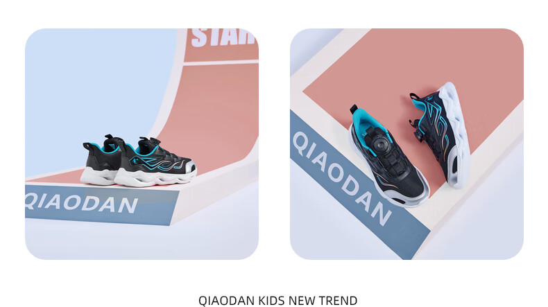 QIAODAN Boys' Running Shoes, Spring And Autumn Style Sneakers for Older Children, Kids' Rotary Buckle Shoes, Black/silver, Size 40 5