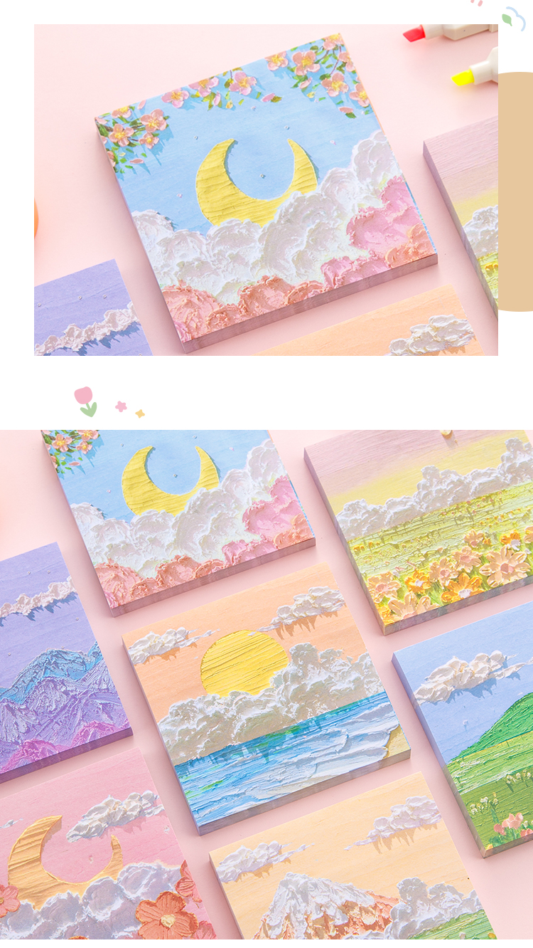 风景手绘油画风景ins小清新手账装饰便签纸网红便利贴可撕便签本2本