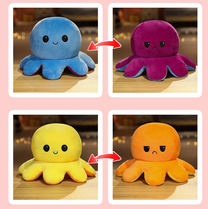 儿童节礼物双面章鱼玩偶大号 双面翻转章鱼公仔变脸可爱抱枕女生睡觉