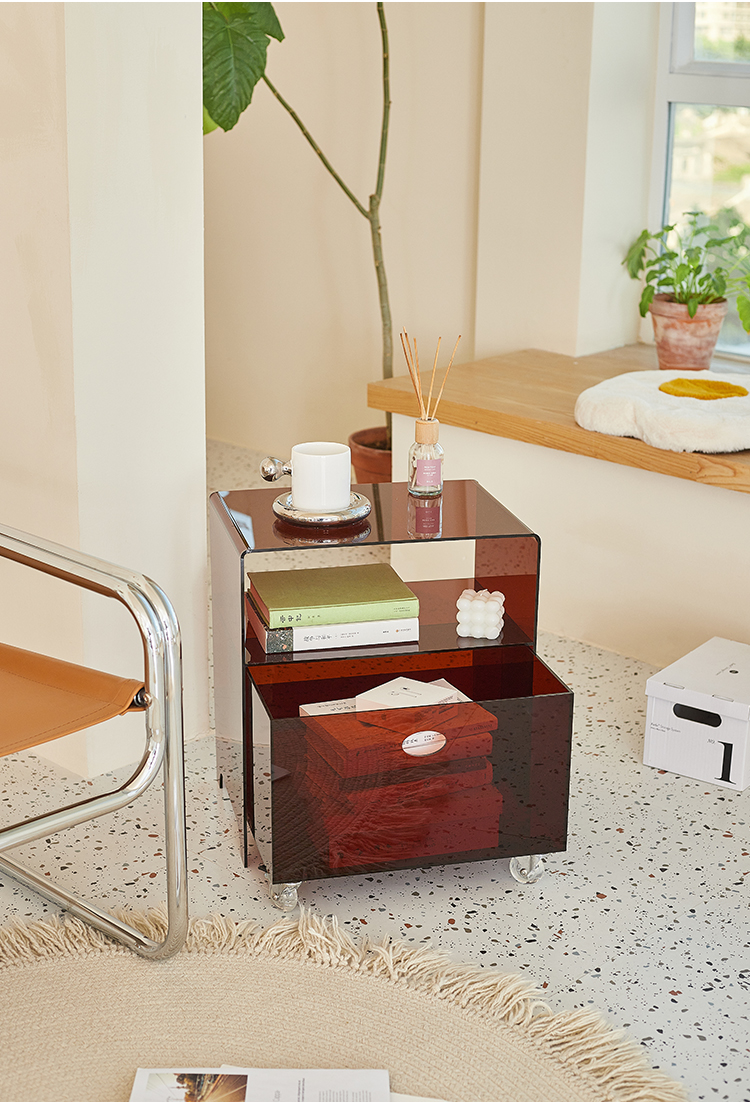 北欧亚克力床头柜现代简约可移动透明小柜子轻奢ins风沙发侧边柜黑茶