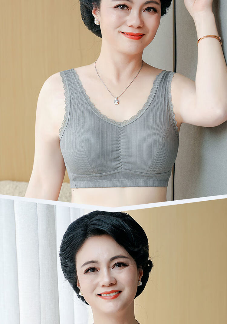 妈妈内衣文胸中老年纯棉薄款聚拢无钢圈前扣式妇女背心50岁胸罩夏 878