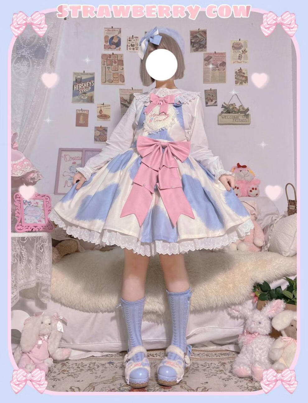 小奶糕lolita奶牛纹印花lolita连衣裙jsk吊带裙洛丽塔连衣裙 飞机盒
