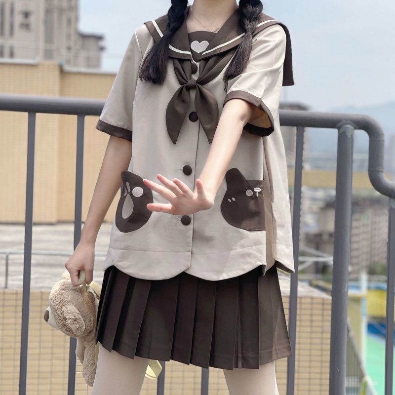 婍妡jk制服半身裙女夏欲学院风可爱幼稚园jk制服夏新款长袖单层水手服