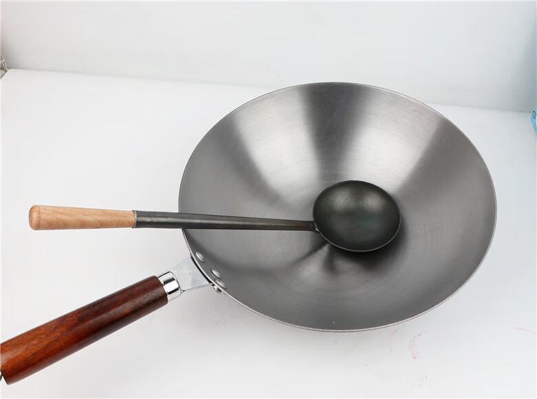 微壹起加厚熟铁勺子木柄铁铲勺传统铁炒勺家用小铲勺手工锻打锅铲炒菜