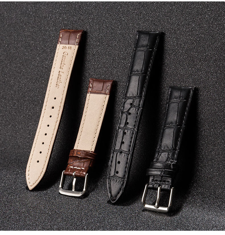 适用于华为三星牛皮表带针扣柔软手表皮带配件12131420mm二层竹节纹深