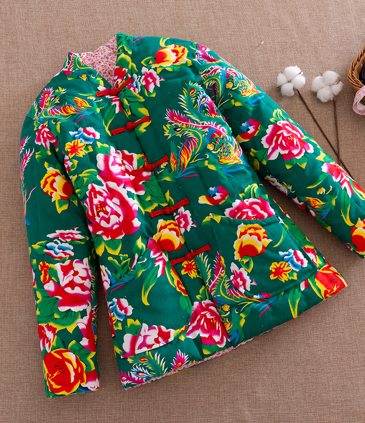 东北大棉袄手工碎花棉服女保暖外套女士加厚红棉衣花棉袄 红色 m码建