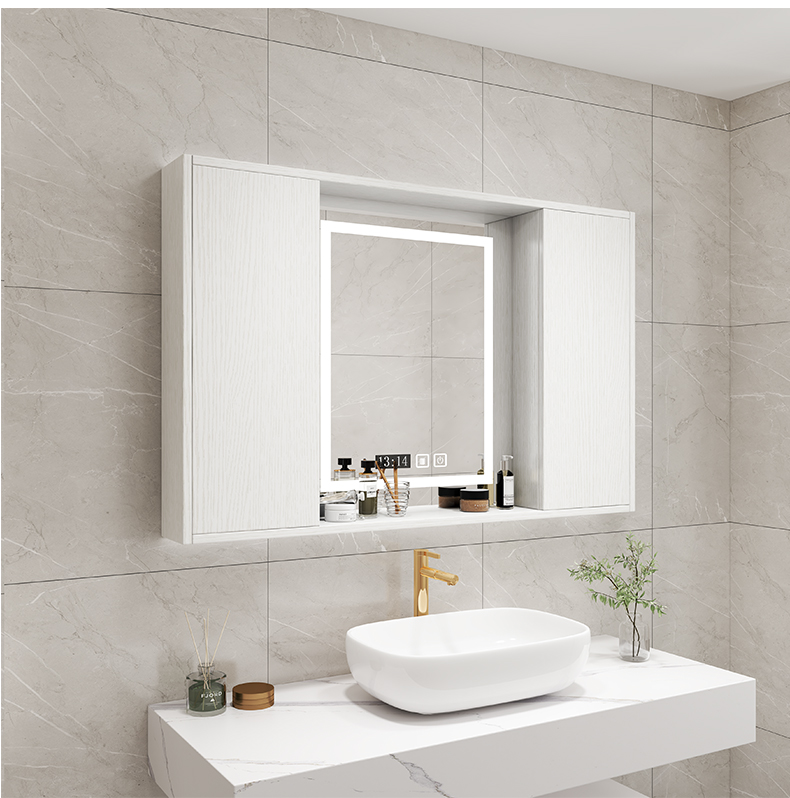 观芒实木隐藏式浴室智能镜柜推拉门风水镜卫生间挂墙式带led灯储物柜