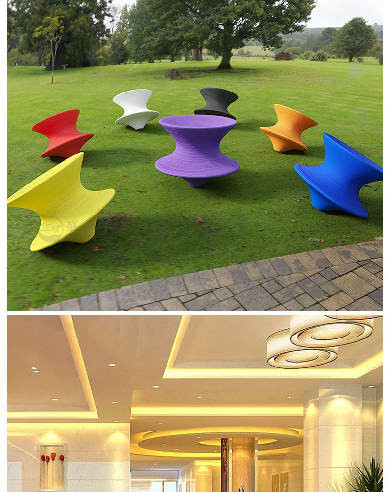 墨绩商场玻璃钢陀螺椅子旋转不倒翁休闲座椅户外凳子360度公园 拉丝面